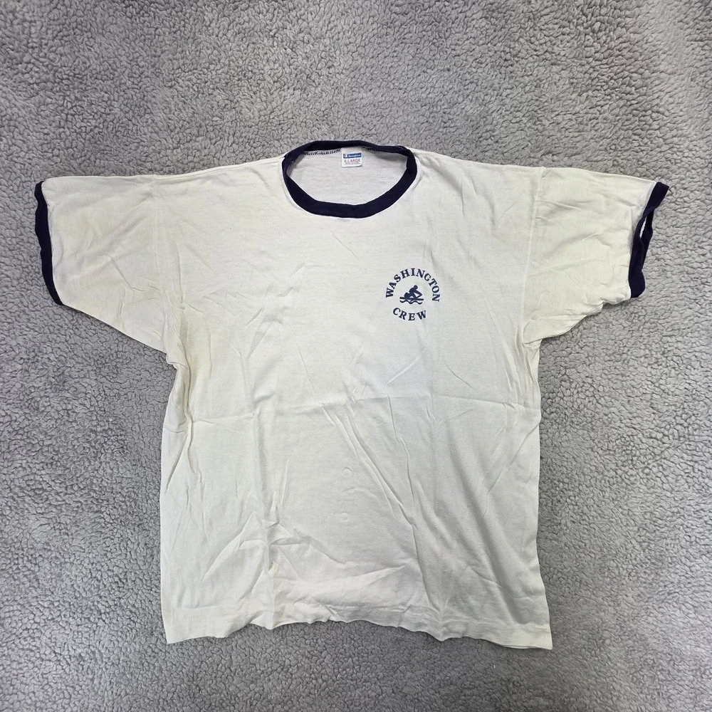 1970s Champion University of Washington Blue Ringer CREW T-shirt Single Stitch - Picture 1 of 9